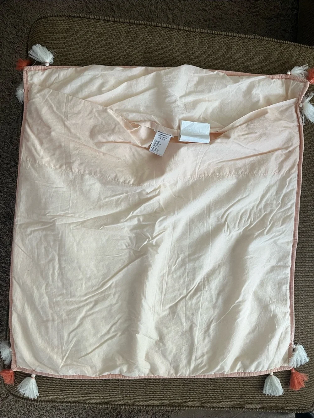 Anthropologie Peach Queen Quilt and Quilted Euro Shams with Tassel Accents